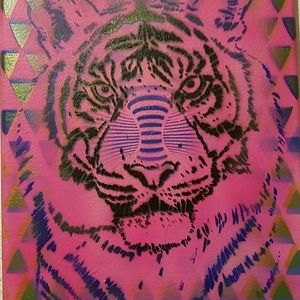 Original signed airbrush art Tiger blacklight